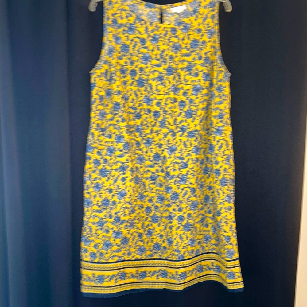 J. Jill Vintage Linen Yellow and Blue Sheath Dress, 
Sleeveless,pockets on sides